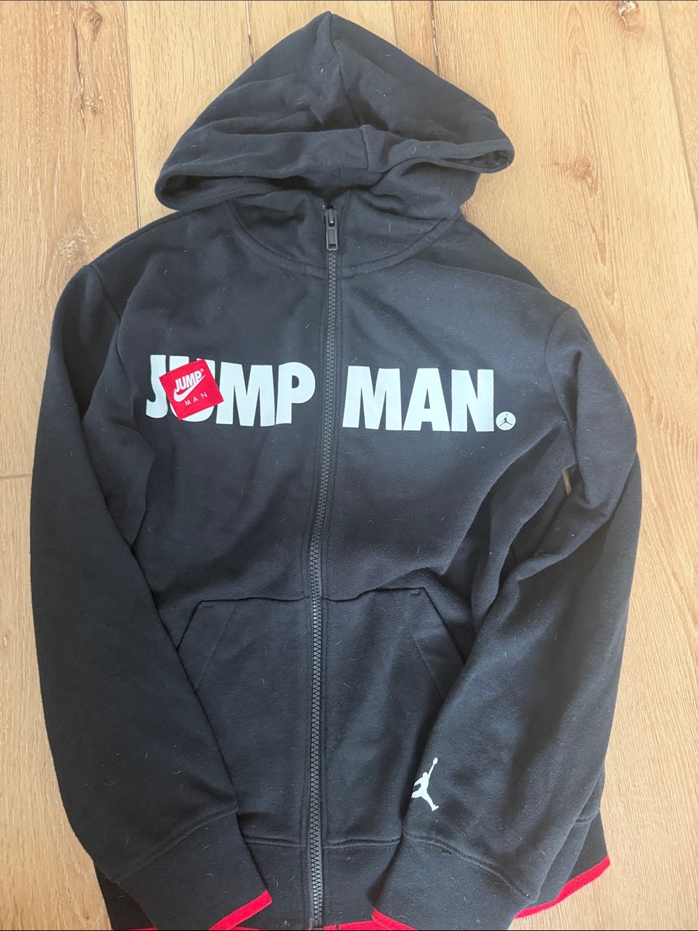 Jordan Black Hoodie with White JUMP MAN Logo and Red Accent